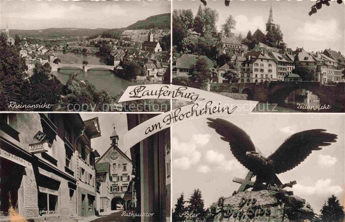 Laufenburg Baden BW Panorama Blick ueber den Rhein Teilansicht Rathaustor Adler