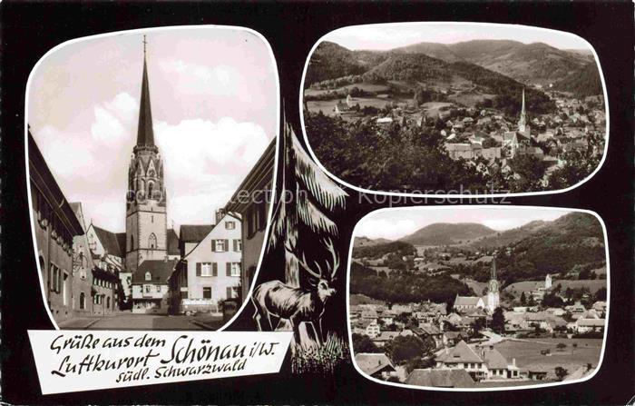 Schoenau Schwarzwald Ortszentrum Kirche Panorama