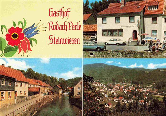 Steinwiesen Kronach Bayern Gasthof Rodach-Perle Haeuserpartie am Bach Stadtpanor
