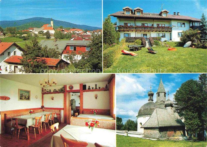 Bischofsmais Gaestehaus Pension Haus Michael Gastraum Garten Kapelle Ortsansicht