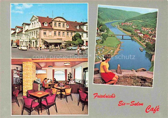 Karlshafen Bad Panorama Blick ins Tal ueber die Weser Friedrichs Eis-Salon Café