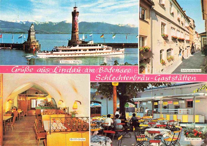 LINDAU  Bodensee Schlechterbraeu-Gaststaetten Grill-Stube Biergarten Hafen Faehr