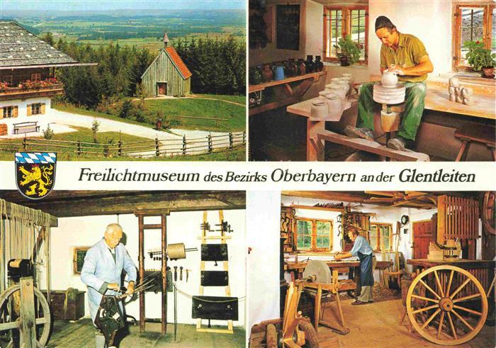 Grossweil Freilichtmuseum an der Glentleiten Holzkapelle Hafnerei Seilerei Wagne