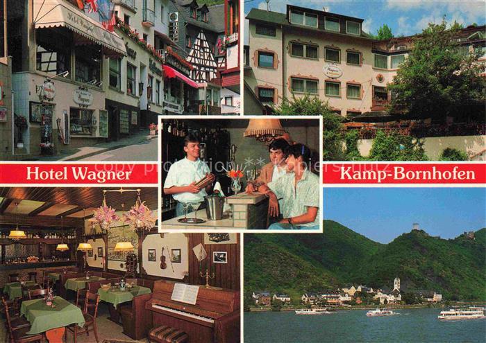 Bornhofen Kamp Rhein Hotel Wagner Restaurant Café Blick ueber den Rhein Faehren
