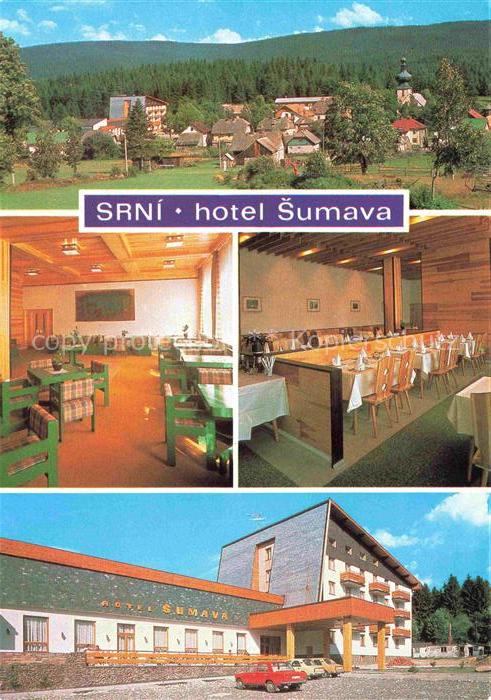 Srni na Sumave Rehberg CZ Ansicht mit Kirche Hotel Sumava