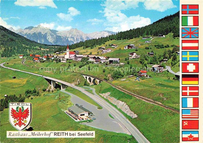 Reith Seefeld Tirol AT Panorama Rasthaus Meilerhof Alpen Nationalflaggen