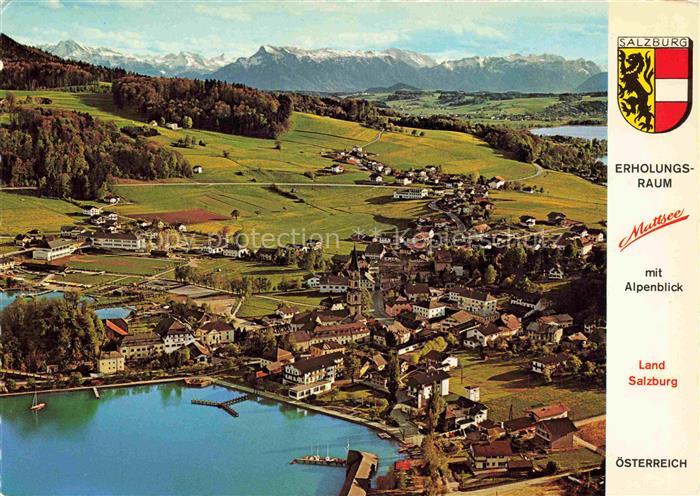 Mattsee Salzburg AT Fliegeraufnahme mit Ober und Niedertrumersee und Untersberg
