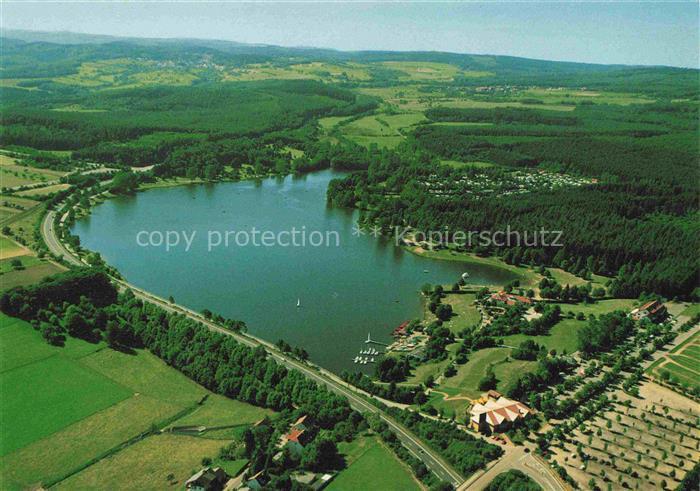 Losheim See Stausee mit Braeu Gaestehaus Seehotel Fliegeraufnahme