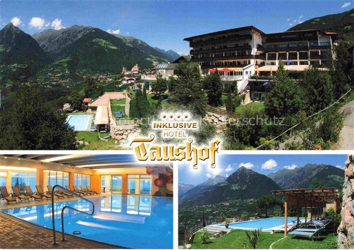 Schenna Meran Trentino IT Inklusivhotel Taushof Hallen und Freibad