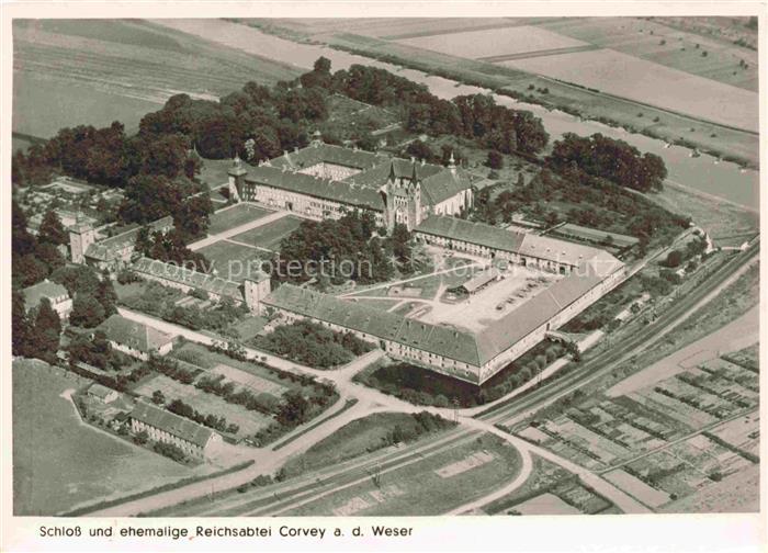 Corvey Hoexter Weser Schloss und ehem Reichsabtei Corvey Fliegeraufnahme