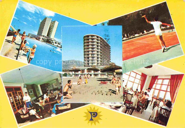 Torremolinos ES Schwimmbad Strand Hotel Speisesaal Tennisplatz