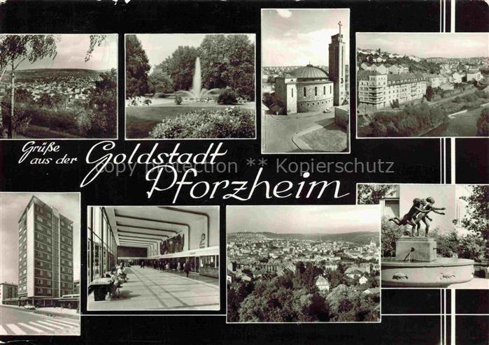 PFORZHEIM BW Panorama Park Kirche Hochhaus Brunnen