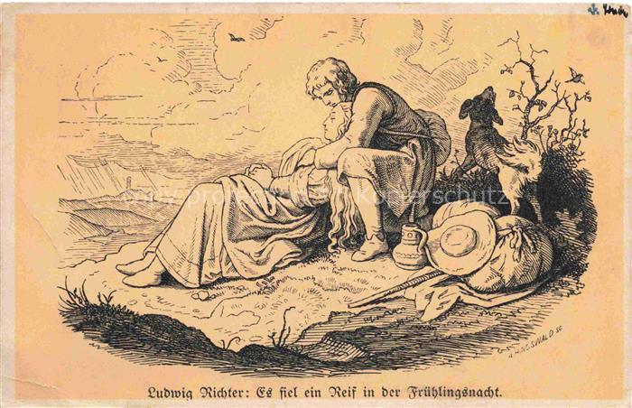 Richter Ludwig Kuenstlerkarte Es fiel ein Reif in der Fruehlingsnacht