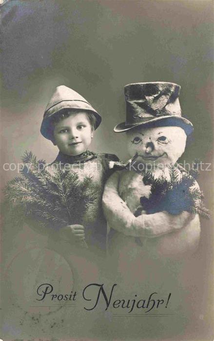 Neujahr Annee New Year Kind Junge Schneemann