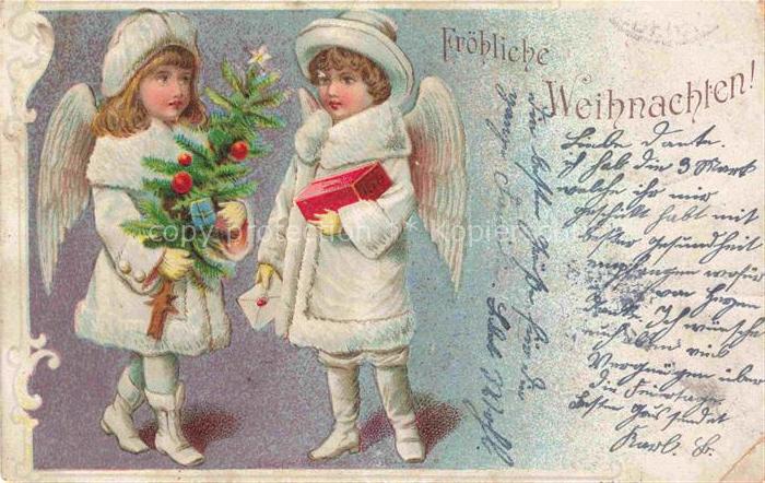 Weihnachten Christmas X-Mas Noel Engel Kinder Litho