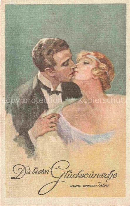 Neujahr Annee New Year Glueckwuensche Frau Mann Kuss