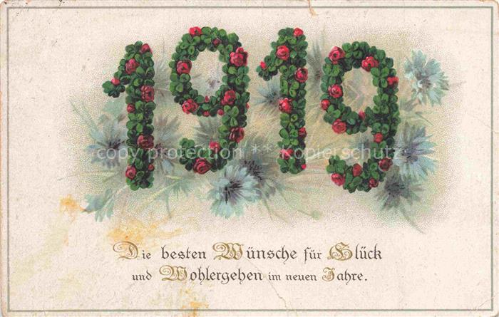 Jahreszahl-AK Year Annee Ano 1919 Neujahr Glueck