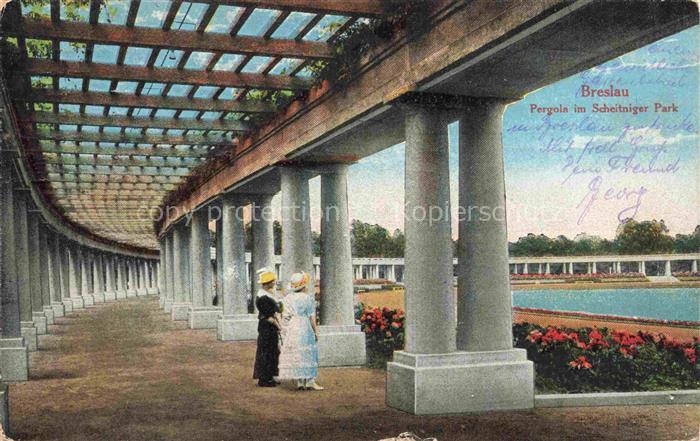 Breslau WROCLAW PL Pergola im Scheitniger Park Feldpost