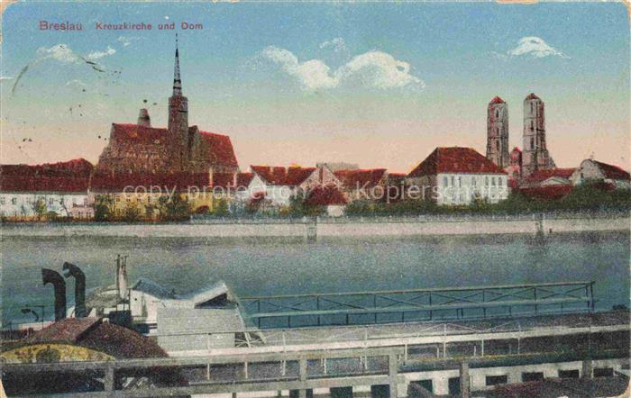 Breslau WROCLAW PL Blick ueber die Oder zu Kreuzkirche und Dom