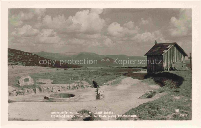 Spindleruv Mlyn Spindelmuehle Riesengebirge CZ Elbequelle im Hintergrund Schneek