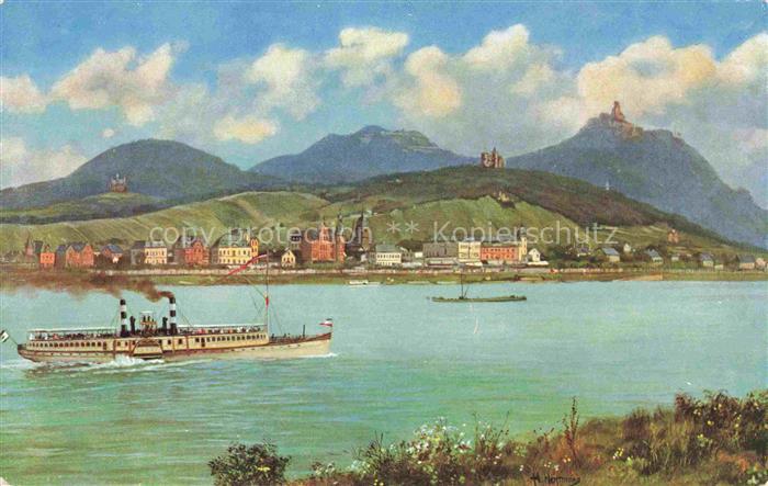 Koenigswinter Uferpartie am Rhein Rheindampfer Kuenstlerkarte