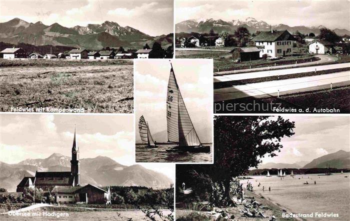 Feldwies uebersee Chiemsee Panorama Blick gegen Kampenwand Autobahn uebersee mit