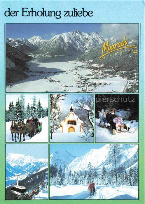 Maurach Achensee TiroL AT Winterpanorama Alpen Luftaufnahme Schlittenfahrt Kapel
