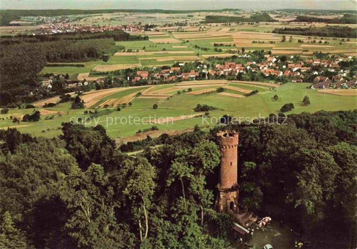 Struempfelbrunn Waldbrunn Fliegeraufnahme mit Aussichtsturm auf dem Katzenbuckel