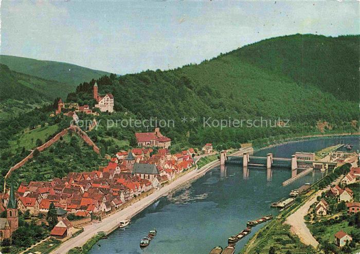 Hirschhorn Neckar Hessen Fliegeraufnahme mit Schloss und Neckarpartie