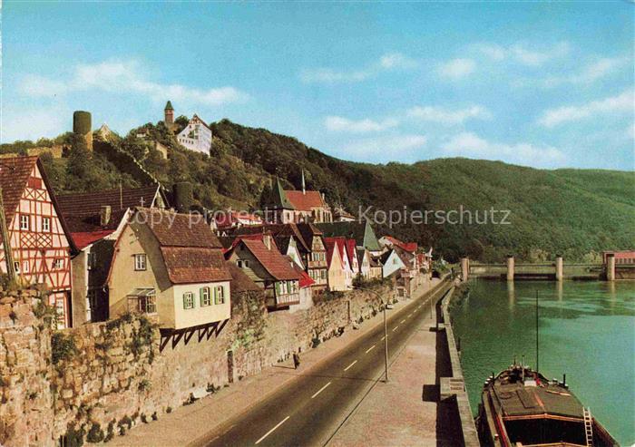 Hirschhorn Neckar Hessen Neckarpartie mit Schlossblick