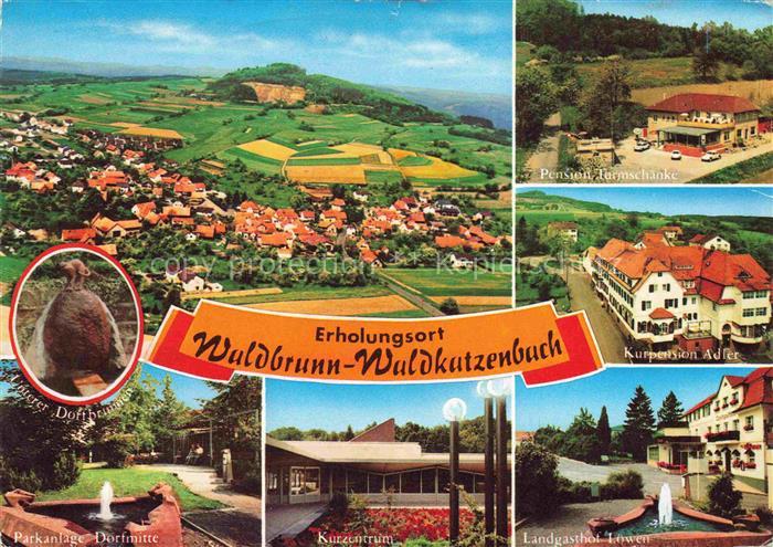 Waldkatzenbach Panorama Unterer Dorfbrunnen Parkanlage Kurzentrum Landgasthof Lo