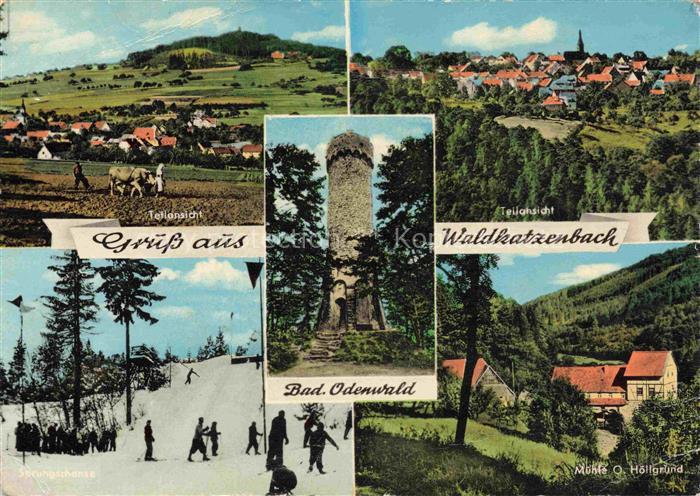 Waldkatzenbach Teilansichten Sprungschanze Katzenbuckelturm Muehle im Hoellgrund