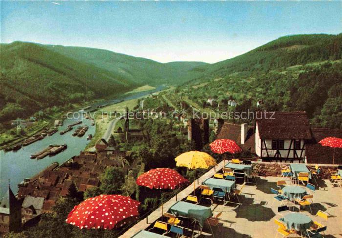 Hirschhorn Neckar Hessen Blick von der Schloss Hotel Terrase auf Burg Hirschhorn