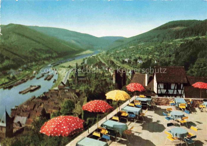 Hirschhorn Neckar Hessen Blick von der Schloss Hotel Terrasse auf Burg Hirschhor