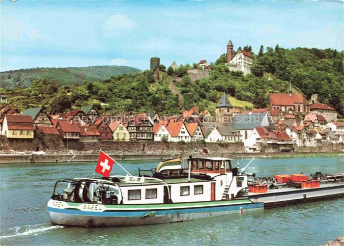 Hirschhorn Neckar Hessen Neckarpartie Frachter Burg Hirschhorn