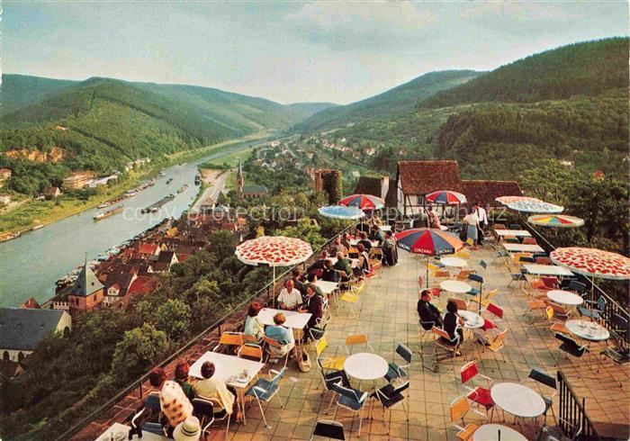 Hirschhorn Neckar Hessen Blick von der Schloss Hotel Terrasse auf Burg Hirschhor