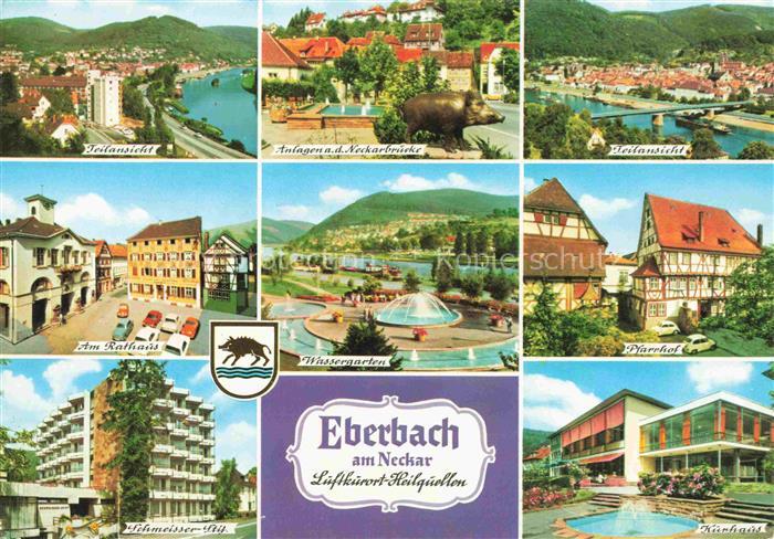 Eberbach Baden Neckar HEIDELBERG BW Teilansichten Anlagen Neckarbruecke Rathaus