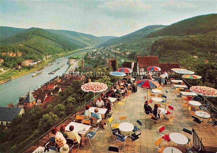 Hirschhorn Neckar Hessen Blick von der Schloss Hotel Terrasse auf Burg Hirschhor