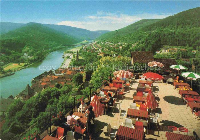 Hirschhorn Neckar Hessen Blick von der Schloss Hotel Terrasse ins Neckartal