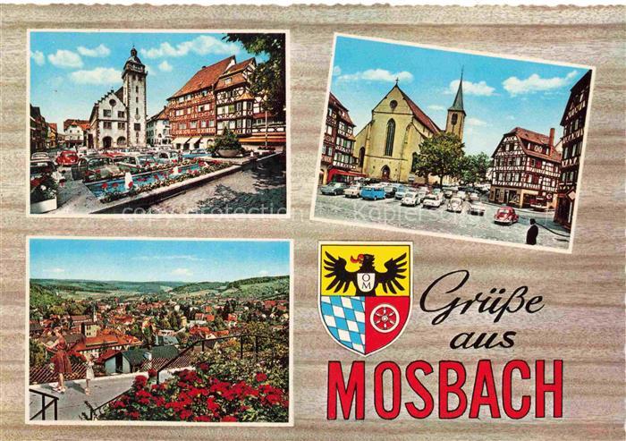 Mosbach Baden Neckar-Odenwald-Kreis BW Rathaus Brunnen Kirche Panorama