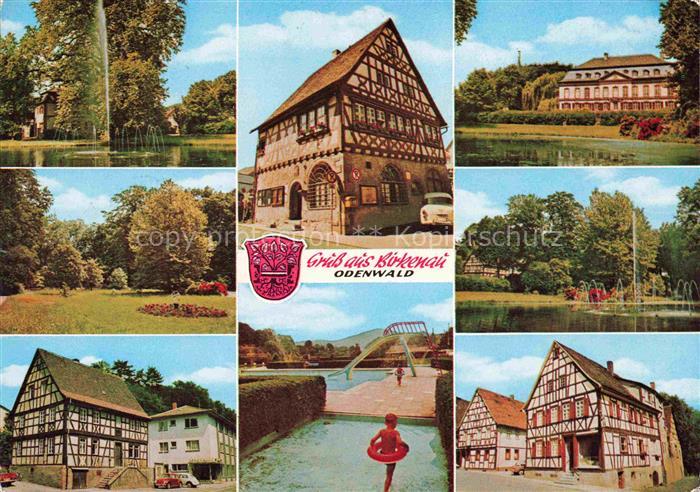 Birkenau Odenwald Teilansichten Parkanlagen Freibad Fachwerkhaeuser