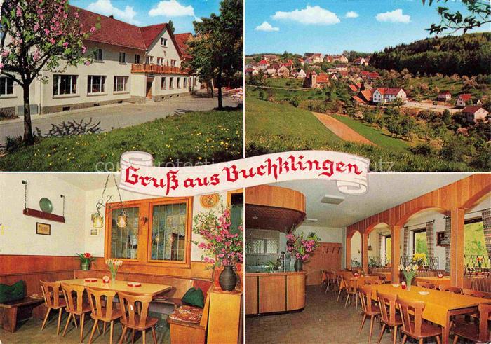 Buchklingen Odenwald Gasthaus Gruener Baum Gastraum Ortsansicht