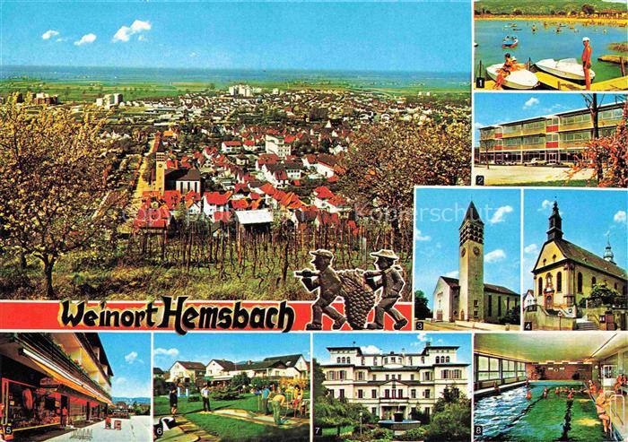 Hemsbach  Bergstrasse Stadtpanorama Baumbluete Freibad Schule Kirche Strassenpar