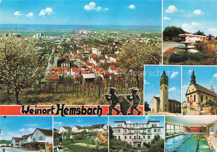 Hemsbach  Bergstrasse Panorama Weinort Baumbluete Kirche Kiosk Huettenfelder Str