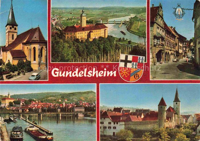 Gundelsheim  Neckar Panorama Schloss Kirche Altstadt Binnenschiffahrt Neckar