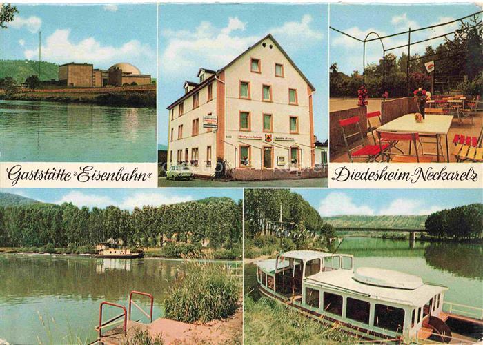 Neckarelz Gaststaette Eisenbachn Terrasse Uferpartie am Neckar Bootsanleger