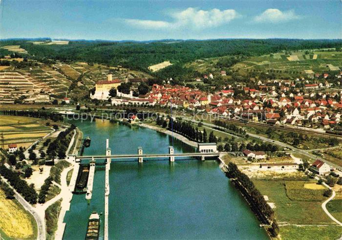 Gundelsheim  Neckar Panorama Deutschordenstadt Neckarbruecke Binnenschifffahrt