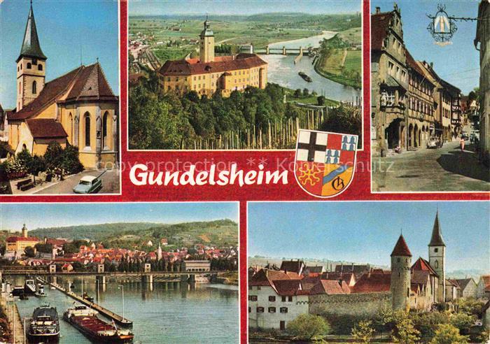 Gundelsheim  Neckar Stadtmotive Kirche Schloss Zentrum Neckar Binnenschifffahrt
