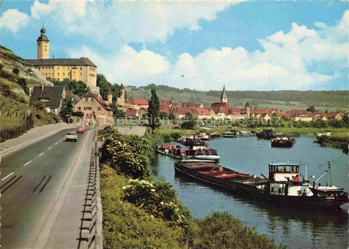 Gundelsheim  Neckar Uferstrasse Frachtkaehne Binnenschiffahrt Schloss Horneck De