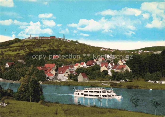 Dilsberg Neckar Neckargemuend Heidelberg BW Panorama Blick ueber den Neckar Fahr